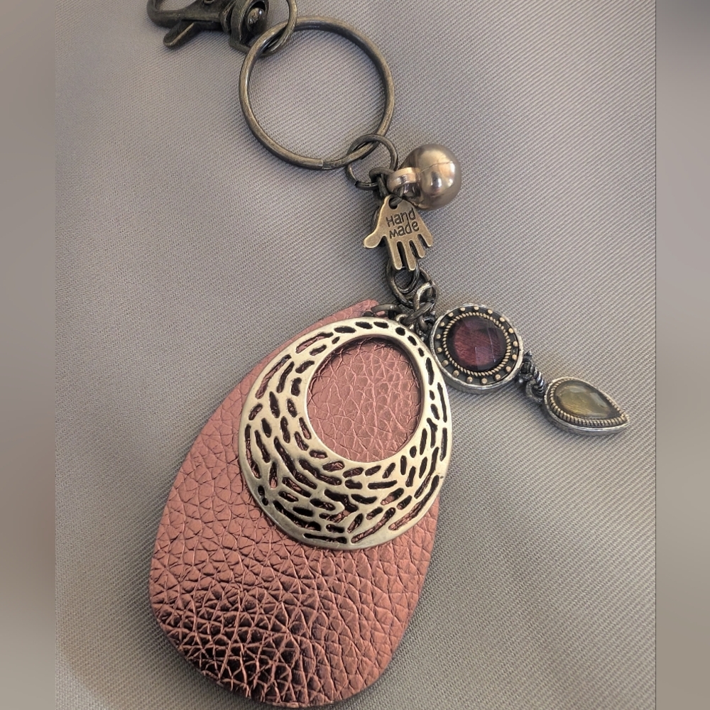 Upcycled Boho Keychain Bagclip with Silver And Gold Accents